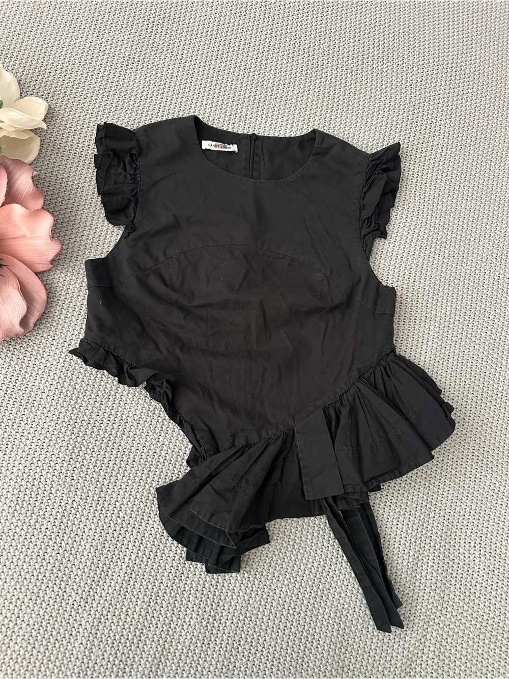Sandy Liang Babylon Assymetric Ruffle Top size 6